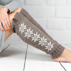 Long leg warmer Dance Yoga Ballet, Hand knit legwarmers beige color for girls or teen, Winter warm wool boot socks cuffs, Woman gift
