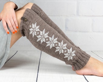 Long leg warmer Dance Yoga Ballet, Hand knit legwarmers beige color for girls or teen, Winter warm wool boot socks cuffs, Woman gift