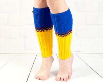 Knit legwarmers knee high, Ukrainian flag colours, Warm yoga socks, Leg warmers womens chunky boots, boot ankle cuff, Ballet leg warmers