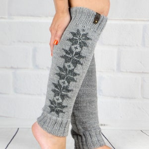 Long leg warmer Dance Yoga Ballet, Hand knit legwarmers gray color for girls or teen, Winter warm wool boot socks cuffs, Woman gift image 4