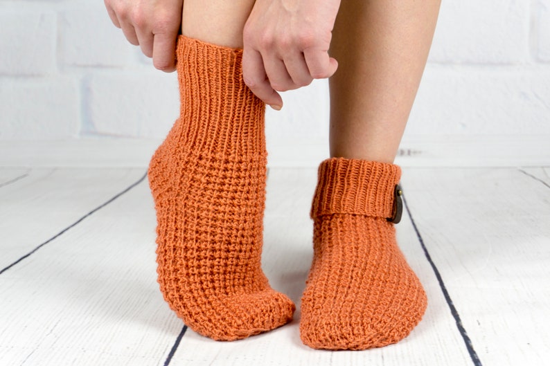 Knit Slipper Woman Wool Ankle Sock Handmade Knitted Warm Home Etsy