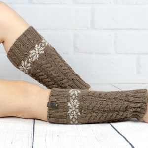 Leg warmer Dance Yoga Ballet, Hand knit legwarmers brown color for girls or teen, Winter warm wool boot socks cuffs, Woman gift image 4