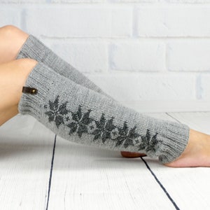 Long leg warmer Dance Yoga Ballet, Hand knit legwarmers gray color for girls or teen, Winter warm wool boot socks cuffs, Woman gift image 7