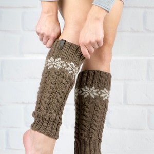 Leg warmer Dance Yoga Ballet, Hand knit legwarmers brown color for girls or teen, Winter warm wool boot socks cuffs, Woman gift image 2