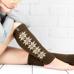 Long leg warmer Dance Yoga Ballet, Hand knit legwarmers gray color for girls or teen, Winter warm wool boot socks cuffs, Woman gift Brown