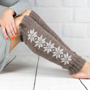 Long leg warmer Dance Yoga Ballet, Hand knit legwarmers gray color for girls or teen, Winter warm wool boot socks cuffs, Woman gift Beige