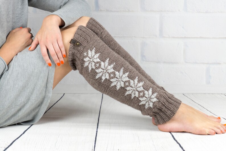 Long leg warmer Dance Yoga Ballet, Hand knit legwarmers gray color for girls or teen, Winter warm wool boot socks cuffs, Woman gift Beige