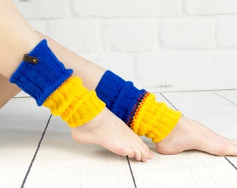 Knit legwarmers knee high, Ukrainian flag colours, Warm yoga socks, Leg warmers womens chunky boots, boot ankle cuff, Ballet leg warmers