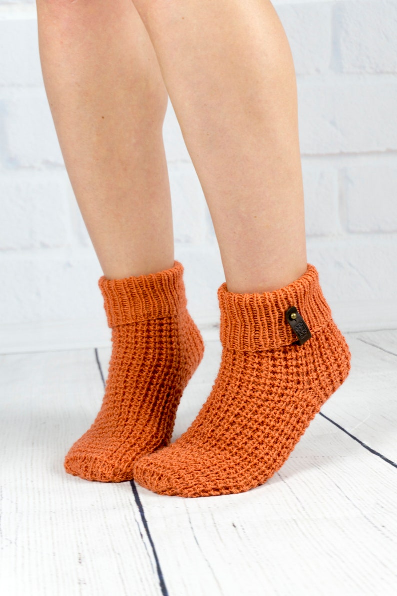 Knit Slipper Woman Wool Ankle Sock, Handmade Knitted Warm Home House