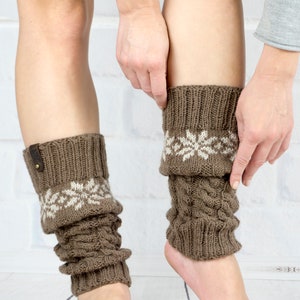 Leg warmer Dance Yoga Ballet, Hand knit legwarmers brown color for girls or teen, Winter warm wool boot socks cuffs, Woman gift image 6