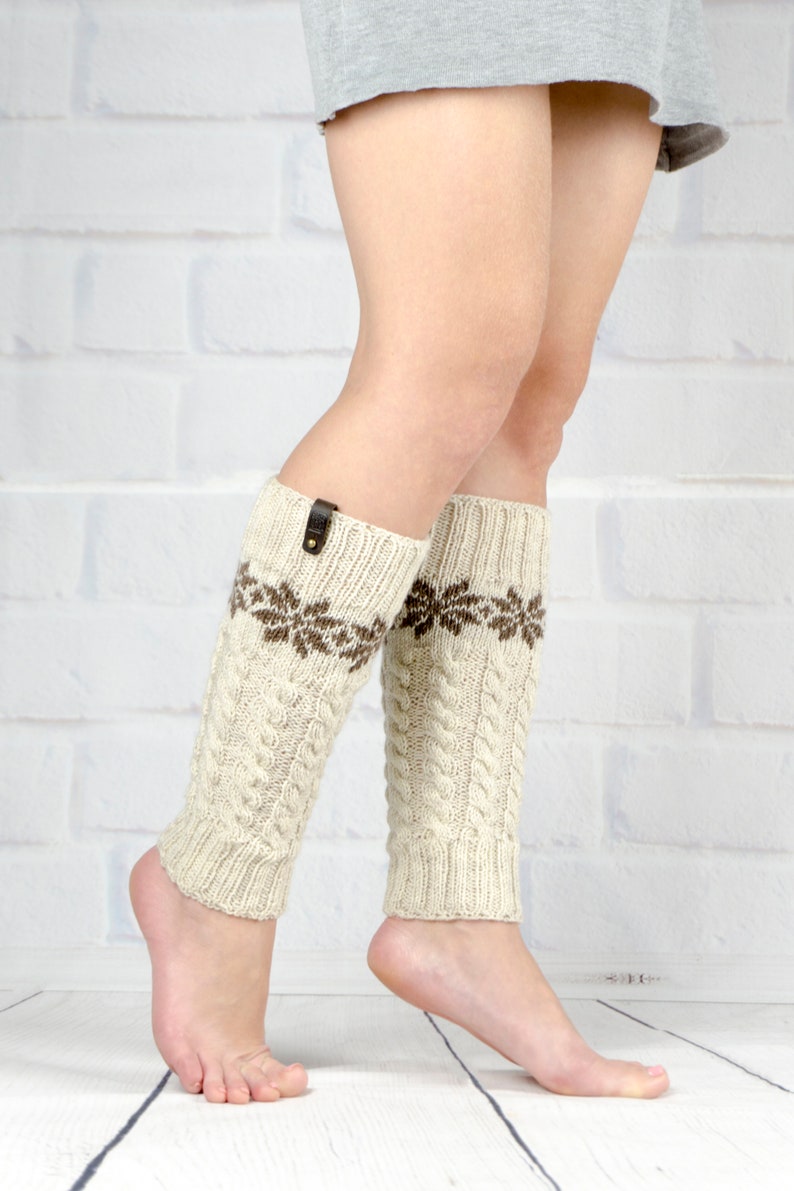 Leg warmer Dance Yoga Ballet, Hand knit legwarmers brown color for girls or teen, Winter warm wool boot socks cuffs, Woman gift Beige