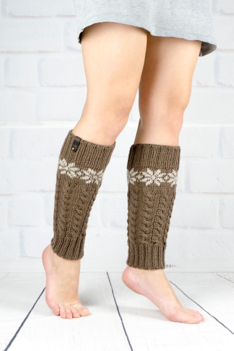 Leg warmer Dance Yoga Ballet, Hand knit legwarmers brown color for girls or teen, Winter warm wool boot socks cuffs, Woman gift Brown