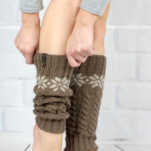 Leg warmer Dance Yoga Ballet, Hand knit legwarmers brown color for girls or teen, Winter warm wool boot socks cuffs, Woman gift image 7