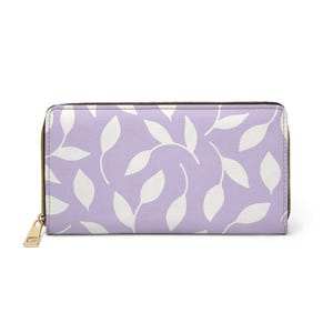 Portemonnee met bladontwerp en rits, lichtpaarse PU-leren clutch