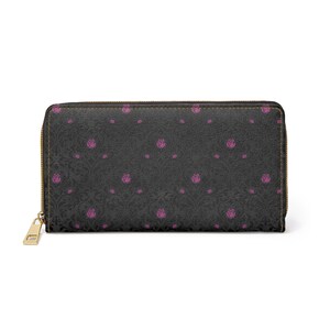 Wallet, Black Gothic Woman Zipper Wallet with Roses, Gothic Wallet, Women&#39;s Wallet, Zippered Wallet, Rose Wallet, Gothic Gift