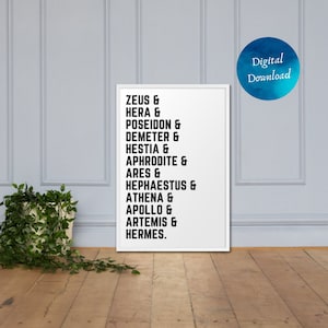 Gods of Olympus Character List Wall Art | Greek Mythology | Instant Download Printable Wall Art