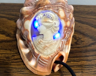 Antique Itialian conch carved face shell with light