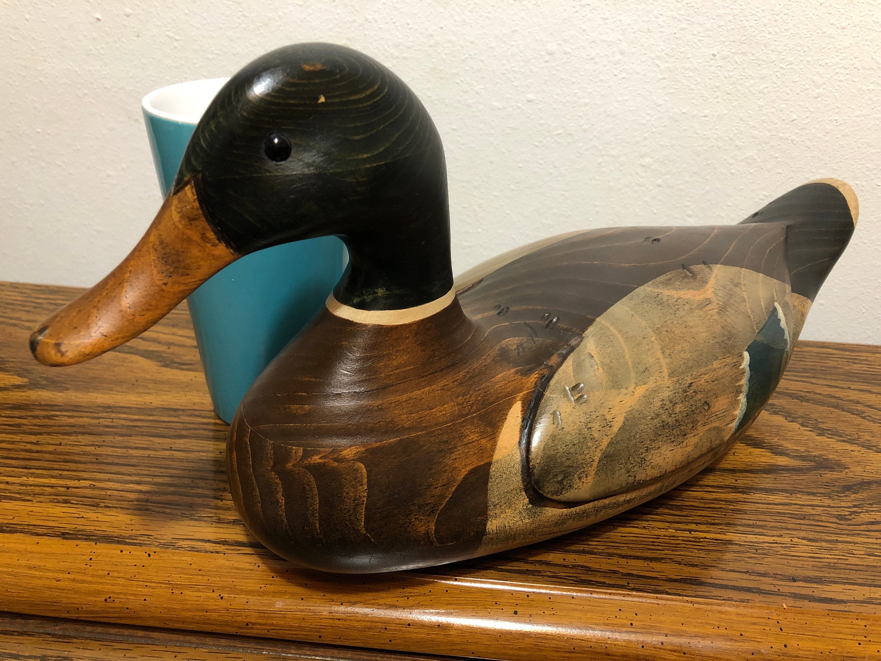 Vintage Early Tom Taber Hand Carved Stained Wooden Duck
