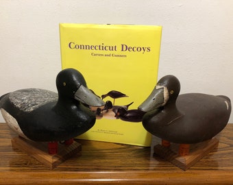 Vintage 1930 Connecticut pair of scaup decoys from Essex CT By Sam Collins Family