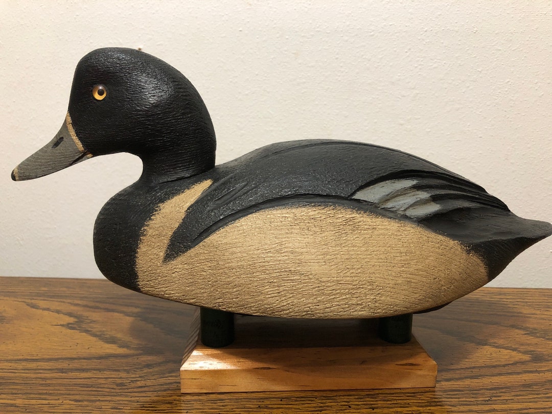 Beautiful Ringneck Duck Decoy Carved by Darkfeather Freedman Etsy