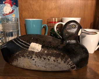 Beautiful vintage wooden duck decoy blue bill duck came from a duck collection estate find