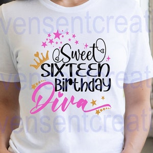 16 SVG Sweet 16 SVG 16. Geburtstag SVG Sweet 16 Shirt SVG 16. Geburtstag Geschenk SVG Mädchen Geburtstagsparty SVG-Dateien für Cricut Dxf Eps Png Tee