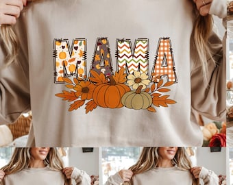 Höstmamma/Nanna/Mimi/Moster/Gigi PNG-paket • Pumpablommiga bokstäver • Leopard-/rutiga mönster • 300 DPI transparent sublimering