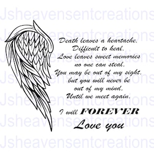 Poème commémoratif, la mort laisse un chagrin d’amour, ailes, honorer les êtres chers, cartes de t-shirts, svg png citation de deuil