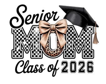 Senior Mom PNG – Leopard Bow Graduation Cap Design (Digital Download)
