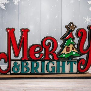 Merry & Bright Winter Sign SVG File: Laser Cut Shelf Sitter (Digital Download)