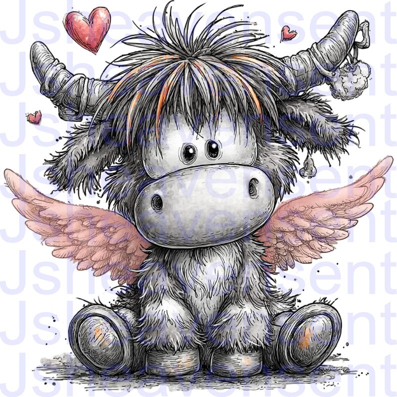 Angel Highland Cow PNG – Valentine Memorial Clipart (digital Download ...