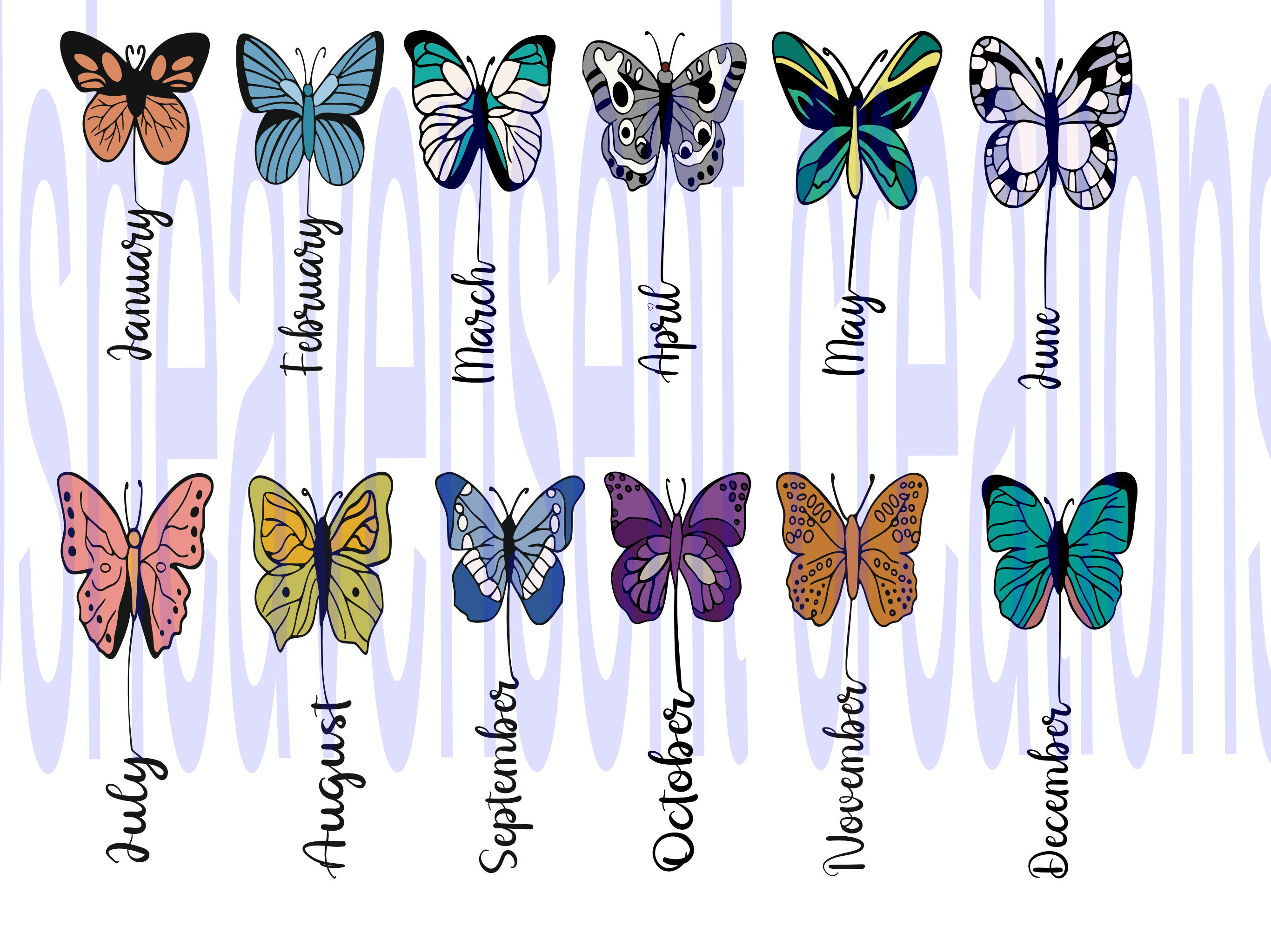 Birth Month Butterflies SVG, Mom, 12 Layered Butterflies Grandmas