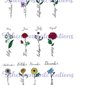 Birth month flowers colored png, color layered svg, grandmas garden sign, sublimation, print and cut