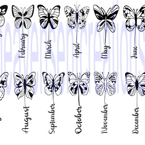 Geburt Monat Schmetterlinge schwarz Umriss SVG, Mama, Omas Kaleidoskop, Muttertag, Muttertag, Familie Namensschild, Geschenke anpassen, Familie Zeichen svg