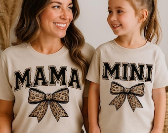 MAMA & Mini Leopard Bow Matching png Bundle, Mother Daughter Shirt Design, Leopard Print Bow png, Digital Download for Sublimation, Cricut