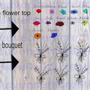 Flor del mes de nacimiento SVG, Ramo de flores de nacimiento svg, flor silvestre, Día de las madres Svg, flores de nacimiento familiar, svg de flores simples, ramo de flores silvestres