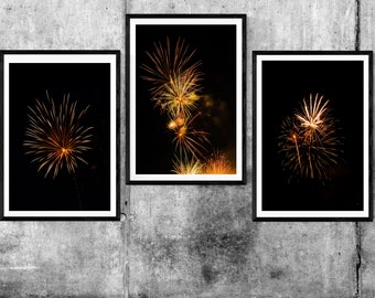 Fireworks Art, three piece wall art, patriotic decor, 4th of july decor, independence day,  night sky gift for him, night sky print, sky art