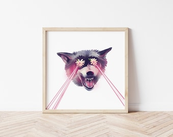 Wolf Cartoon Art Lazer Artwork Illustration Character Design of Pastel Wolf original Concept Art Flower Illustration Lazer Wolf Drawing