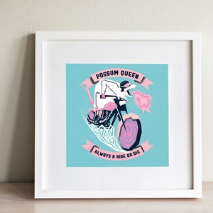 Possum artwork vintage motorcycle illustration possum queen drawing funny possum art possum illustration print vintage motorcycle print art image 1