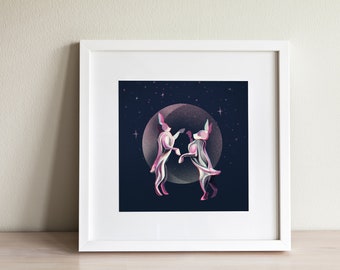 Fighting Rabbits Art Celestial Space Drawing Star Artwork Sky Illustration Universe Illustration Art print Galaxy Artwork Rabbit Artwork