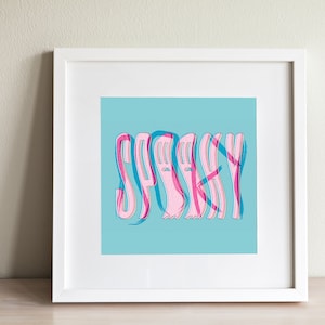 Spooky Ook ghost art print cute pink and blue ghost typographic wall decor funny wall hanging illustration digital artwork print halloween image 1