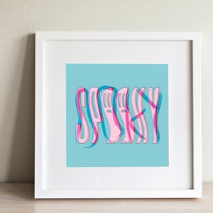Spooky Ook ghost art print cute pink and blue ghost typographic wall decor funny wall hanging illustration digital artwork print halloween