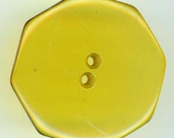 Rare shape 8 sided Octagon amber or apple juice colored transparent Bakelite coat button 1-7/16" across NBS large linear shaped