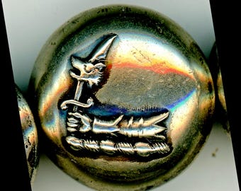 Livery button crest "dexter arm in armour fessways holding a sword enfiled w boars head couped proper" white metal maybe silver plated  cons