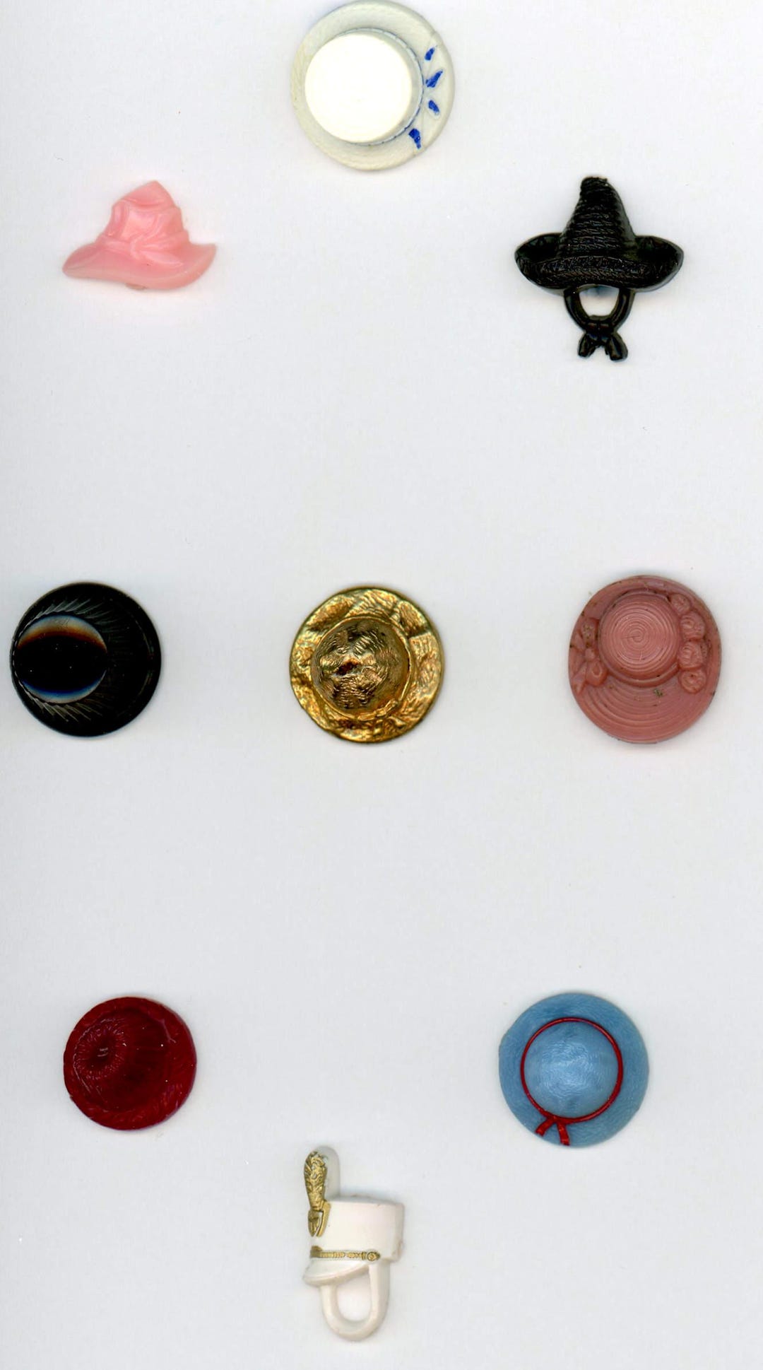 Full Card of 9 Great Plastic Assorted Types of Hat Realistic Buttons ...