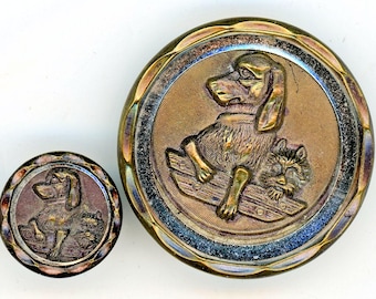 Set of mother (large) daughter (small) buttons "Dignity and Impudence" dogs a matched set hard to find together pictorial great condition