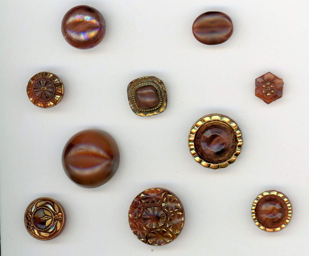 10 Rare Brown Color in Moonglow Buttons 6 Sided,faceted.oval,gold DF, Flowers. Aurora, 5/16