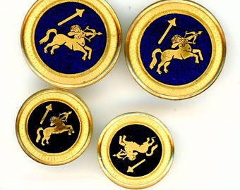 Vintage Harrods brass  blazer buttons  featuring the Sagittarius Zodiac buttons 2 sizes  3/4 and 9/16" dia back marked set of 4    Con162