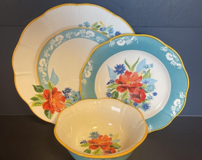 The Pioneer Woman Vintage Spring Bouquet 3-piece Stoneware Dinnerware ...
