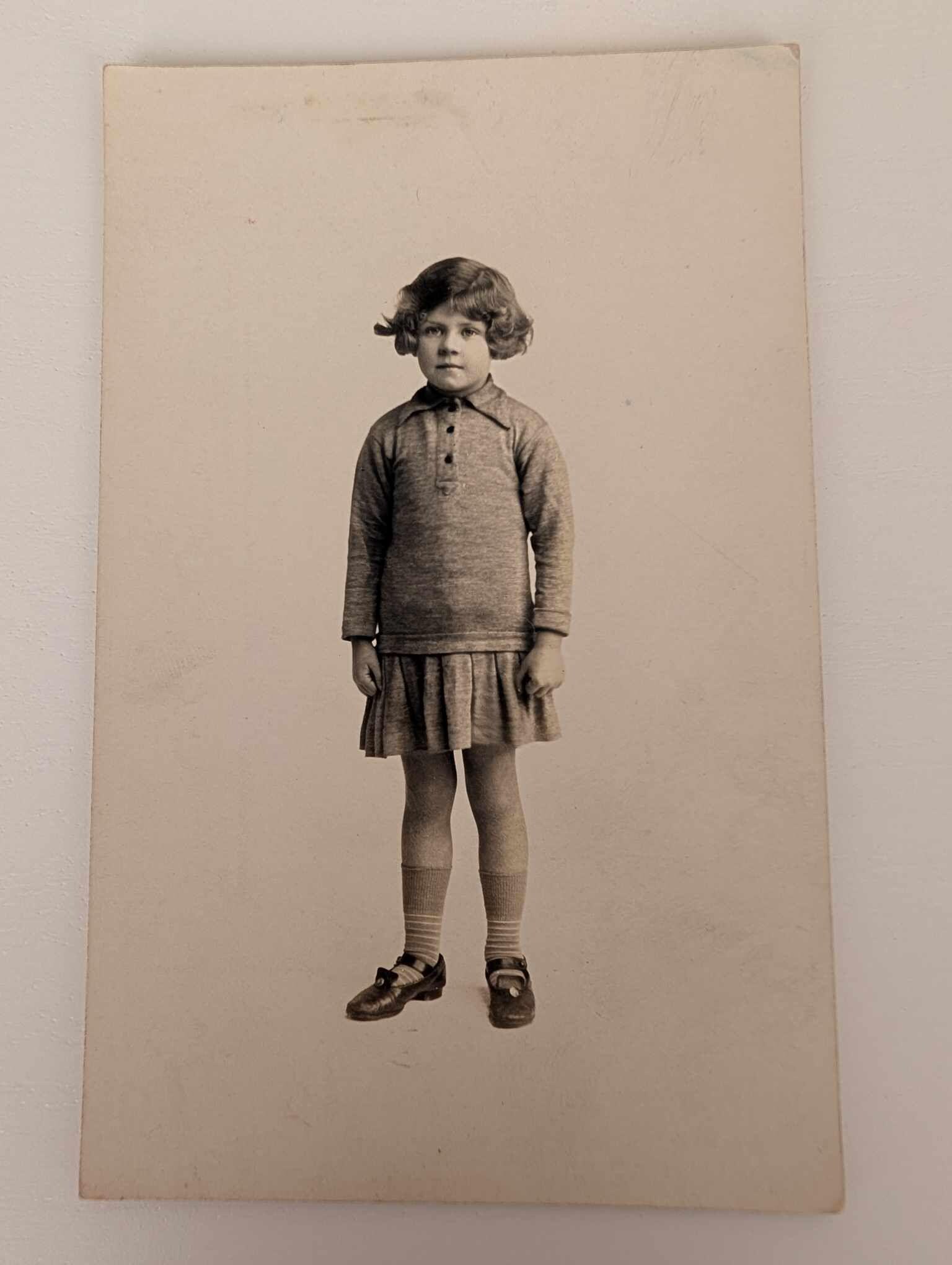 Antique RPPC Girl in Dress Real Photo Postcard by S.J. Muir Photographer UK c1910s Thick Card